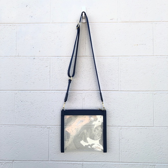 TRUFFLE CLEAR CROSSBODY BAG NAVY BLUE 100% LEATHER - Picture 1 of 6